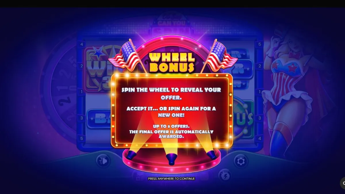 Interface vibrante do slot Oh Say Can You Spin com tema patriótico e luzes de show