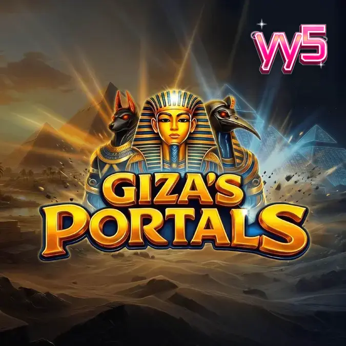 Interface do slot Giza's Portals com pirâmides ao fundo